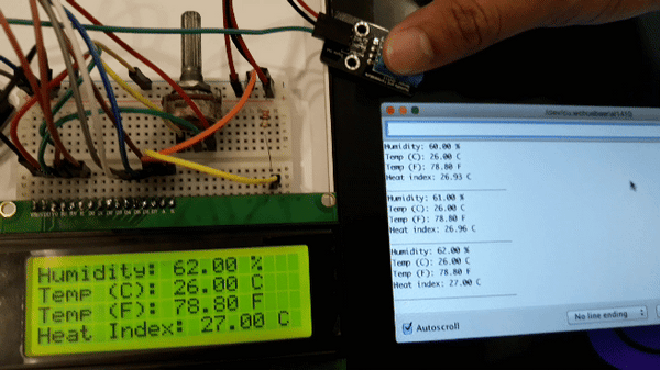 Humidity and Temperature Sensing using DHT11 and 20×4 LCD Display on Arduino UNO