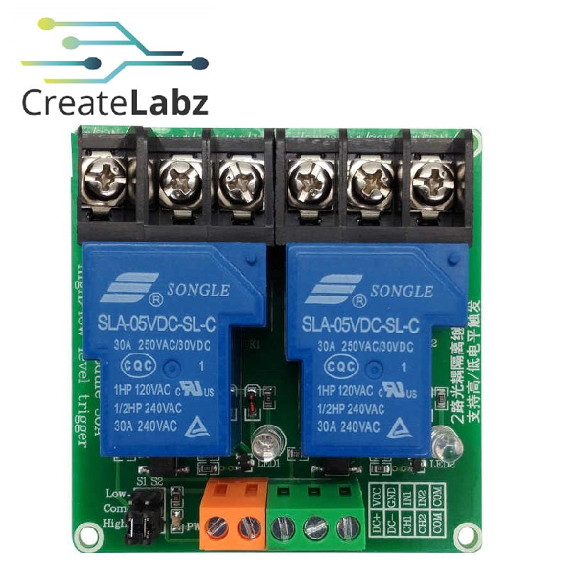 Relay Module 2-channel, 5V/30A High/Low Level Trigger with Optocoupler ...