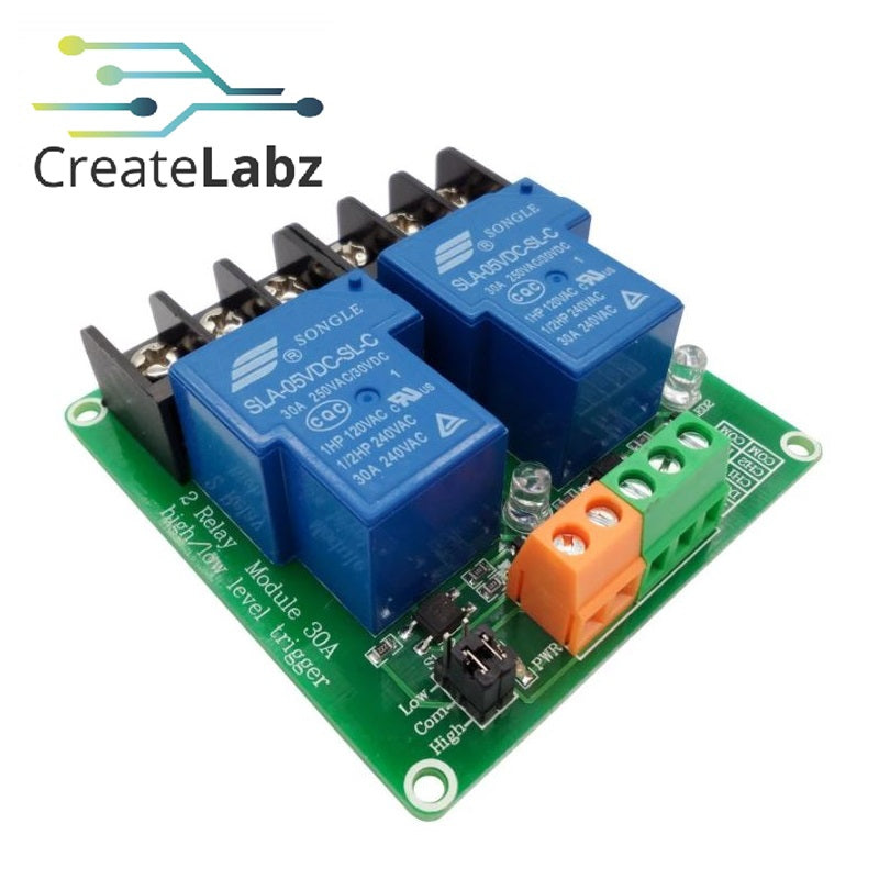 Relay Module  2-channel,  5V/30A High/Low Level Trigger with Optocoupler Isolation
