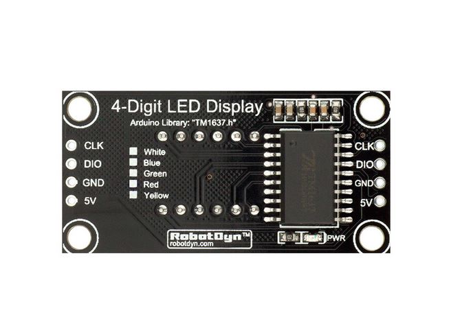 4-Digit LED Display Module, 7-segments, TM1637, I2C 30x14mm
