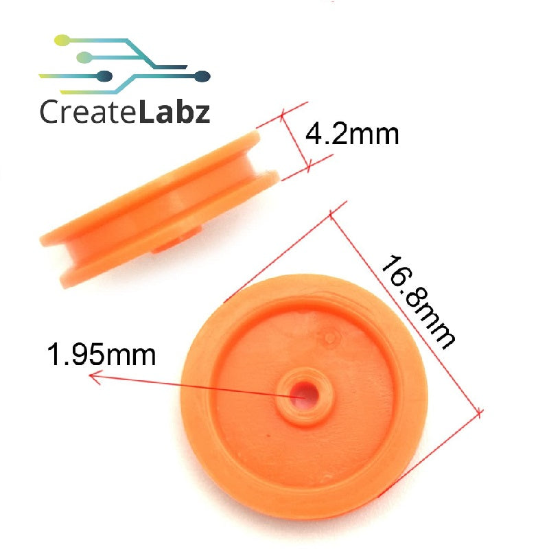 Pulley 1.9mm Hole for 2mm Motor Shaft, Plastic, Orange