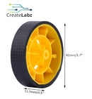 Rubber Wheel, Yellow, 42mm, Convex Hub, for smart robot car